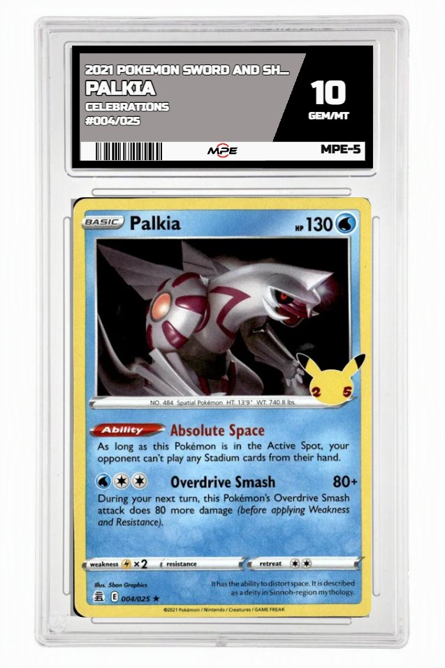 2021 POKEMON SWORD AND SHIELD CELEBRATIONS #004/025 PALKIA MPE 10 GEM/MT — graded card up for auction