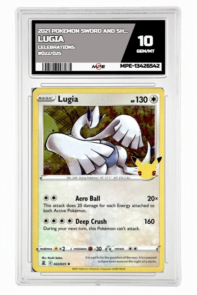 2021 POKEMON SWORD AND SHIELD CELEBRATIONS #022/025 Lugia MPE 10 GEM/MT — graded card up for auction