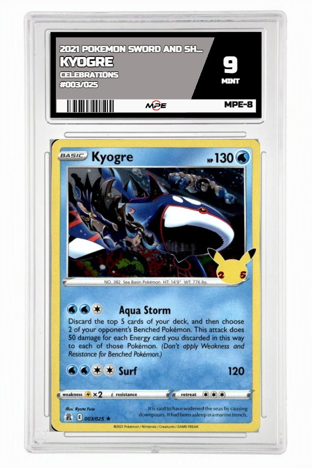 2021 POKEMON SWORD AND SHIELD CELEBRATIONS #003/025 Kyogre MPE 9 MINT — graded card up for auction