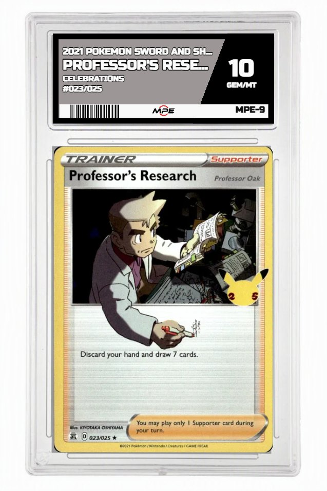 2021 POKEMON SWORD AND SHIELD CELEBRATIONS #023/025 Professor's Research MPE 10 GEM/MT — graded card up for auction
