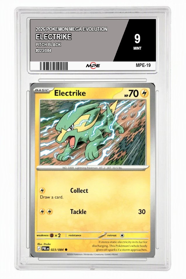 2026 POKEMON MEGA EVOLUTION PITCH BLACK #023/084 ELECTRIKE MPE 9 MINT — graded card auctioned from the MPE vault