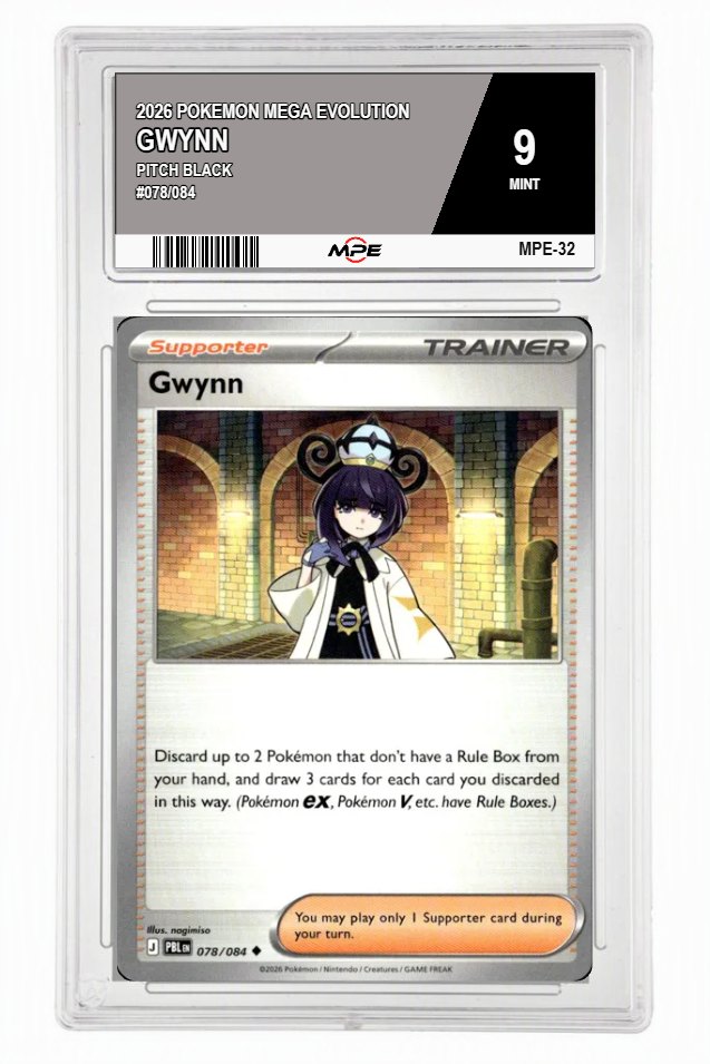 2026 POKEMON MEGA EVOLUTION PITCH BLACK #078/084 GWYNN MPE 9 MINT — graded card auctioned from the MPE vault