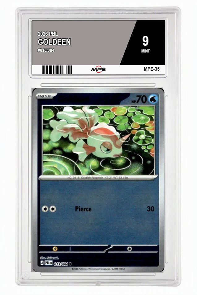 2026 PBL #013/084 Goldeen MPE 9 MINT — graded card auctioned from the MPE vault