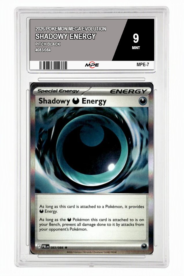 2026 POKEMON MEGA EVOLUTION PITCH BLACK #083/084 SHADOWY ENERGY MPE 9 MINT — graded card auctioned from the MPE vault