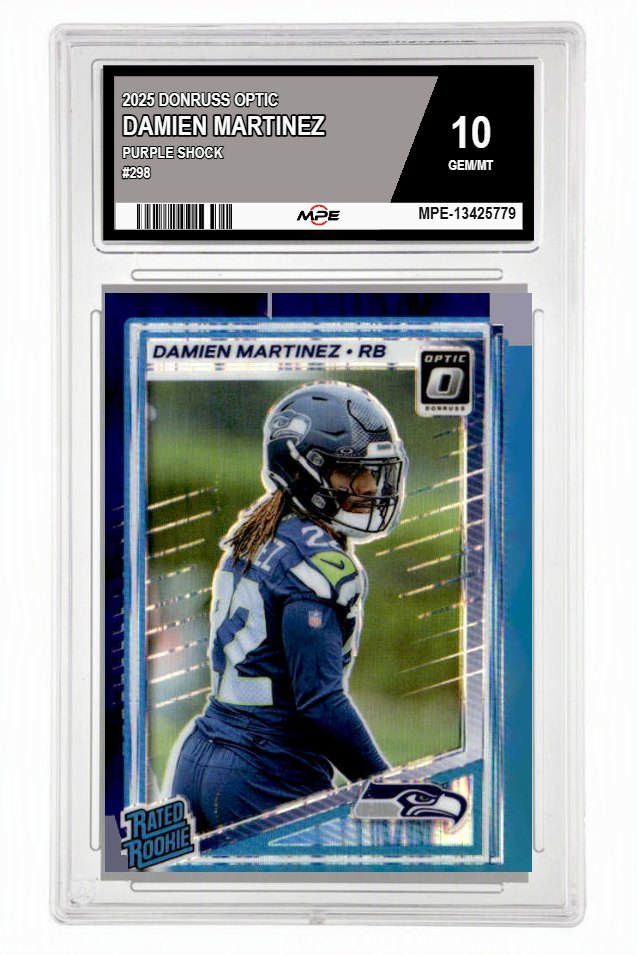 2025 DONRUSS OPTIC PURPLE SHOCK #298 DAMIEN MARTINEZ MPE 10 GEM/MT — graded card auctioned from the MPE vault