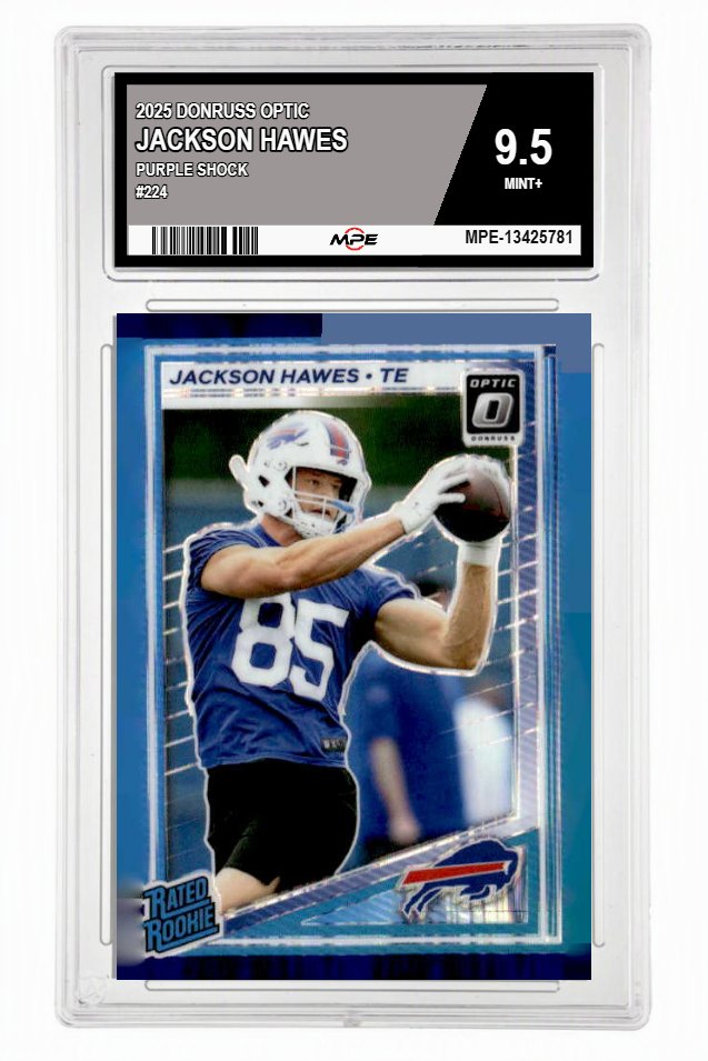 2025 DONRUSS OPTIC PURPLE SHOCK #224 JACKSON HAWES MPE 9.5 MINT+ — graded card auctioned from the MPE vault