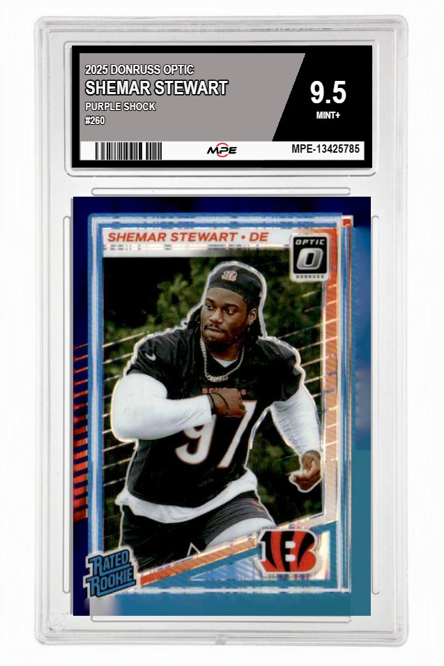 2025 DONRUSS OPTIC PURPLE SHOCK #260 SHEMAR STEWART MPE 9.5 MINT+ — graded card auctioned from the MPE vault