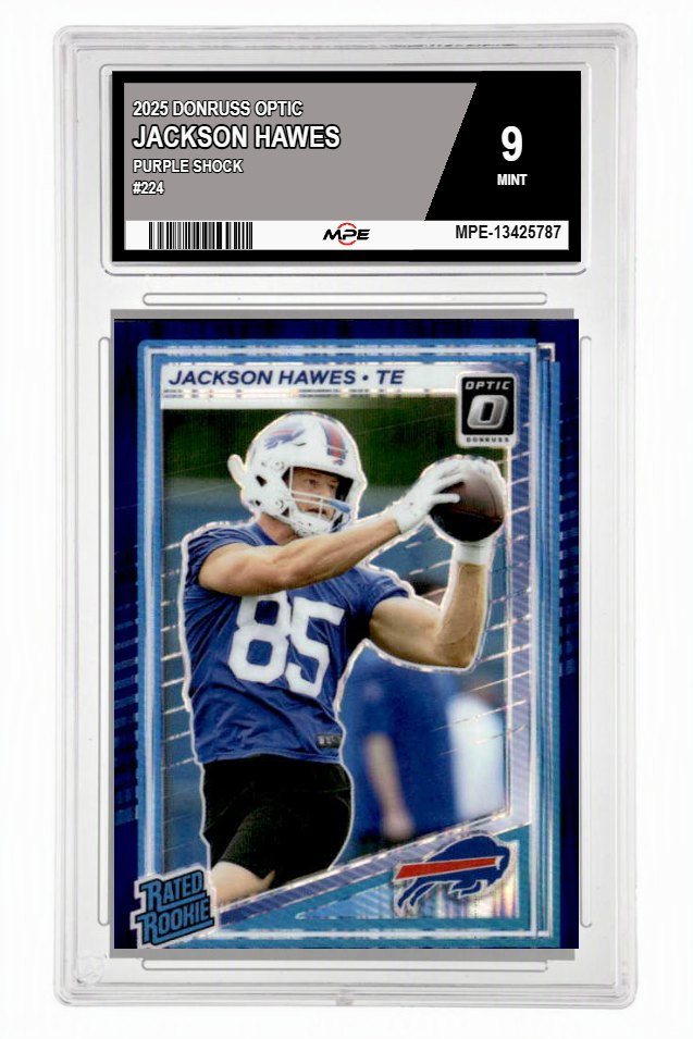 2025 DONRUSS OPTIC PURPLE SHOCK #224 JACKSON HAWES MPE 9 MINT — graded card auctioned from the MPE vault