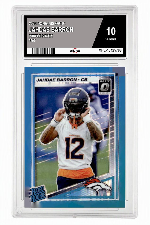 2025 DONRUSS OPTIC PURPLE SHOCK #207 JAHDAE BARRON MPE 10 GEM/MT — graded card auctioned from the MPE vault