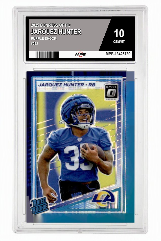 2025 DONRUSS OPTIC PURPLE SHOCK #292 JARQUEZ HUNTER MPE 10 GEM/MT — graded card auctioned from the MPE vault