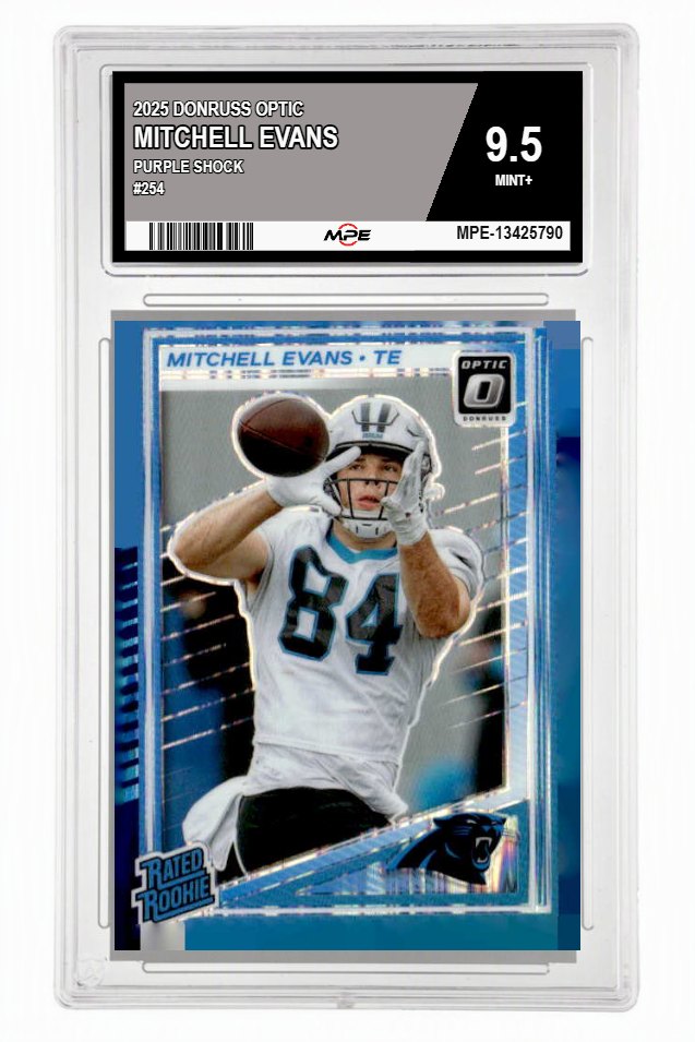 2025 DONRUSS OPTIC PURPLE SHOCK #254 MITCHELL EVANS MPE 9.5 MINT+ — graded card auctioned from the MPE vault