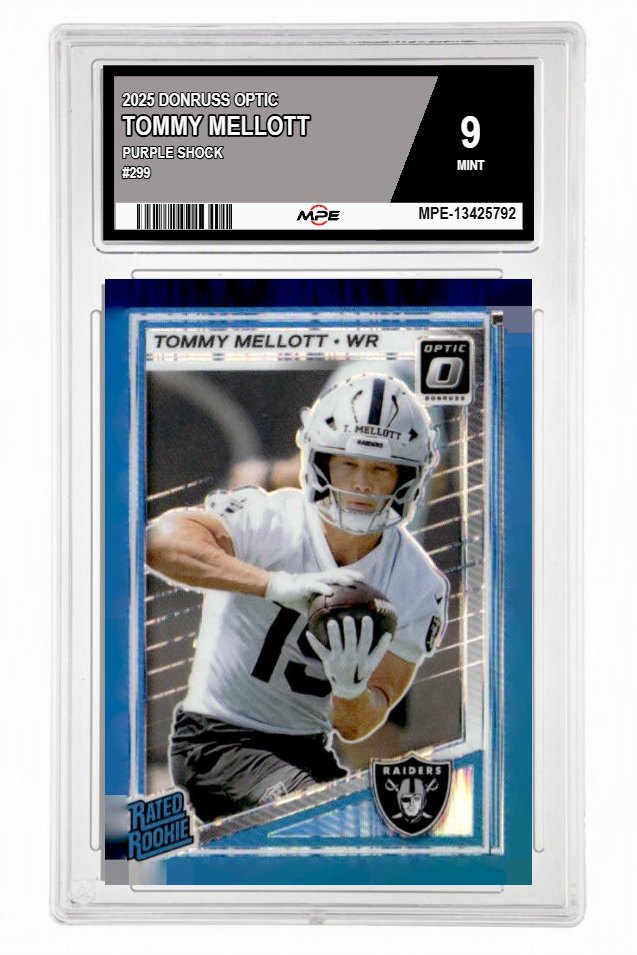 2025 DONRUSS OPTIC PURPLE SHOCK #299 TOMMY MELLOTT MPE 9 MINT — graded card auctioned from the MPE vault