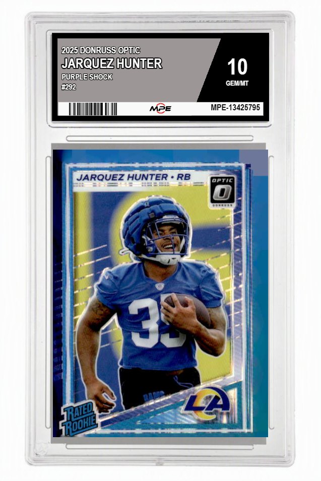 2025 DONRUSS OPTIC PURPLE SHOCK #292 JARQUEZ HUNTER MPE 10 GEM/MT — graded card auctioned from the MPE vault