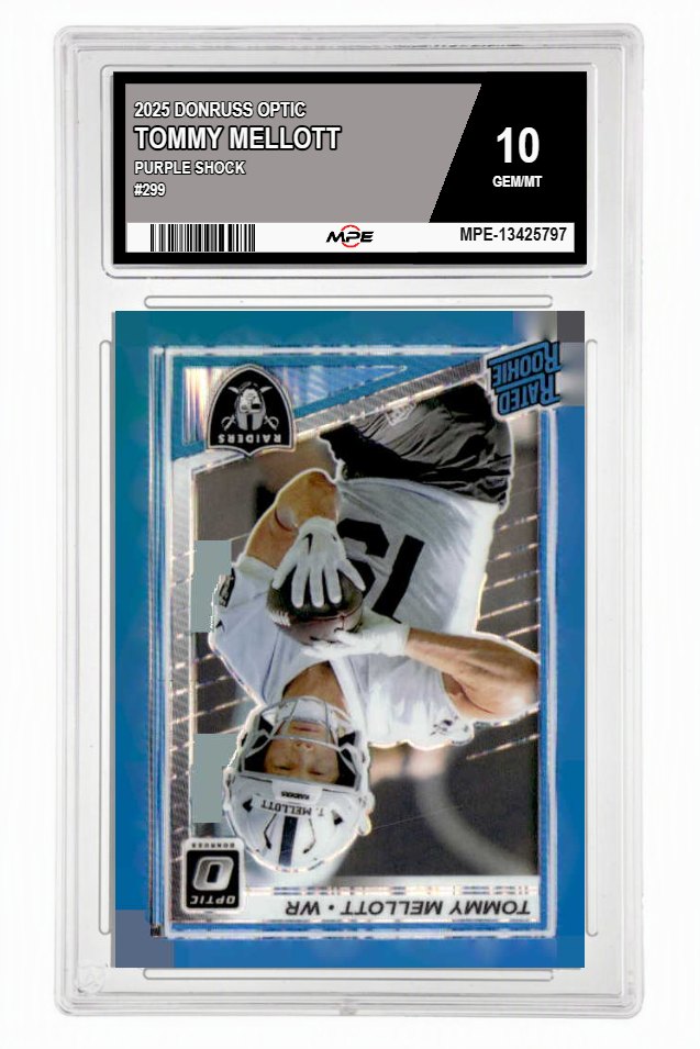 2025 DONRUSS OPTIC PURPLE SHOCK #299 TOMMY MELLOTT MPE 10 GEM/MT — graded card auctioned from the MPE vault