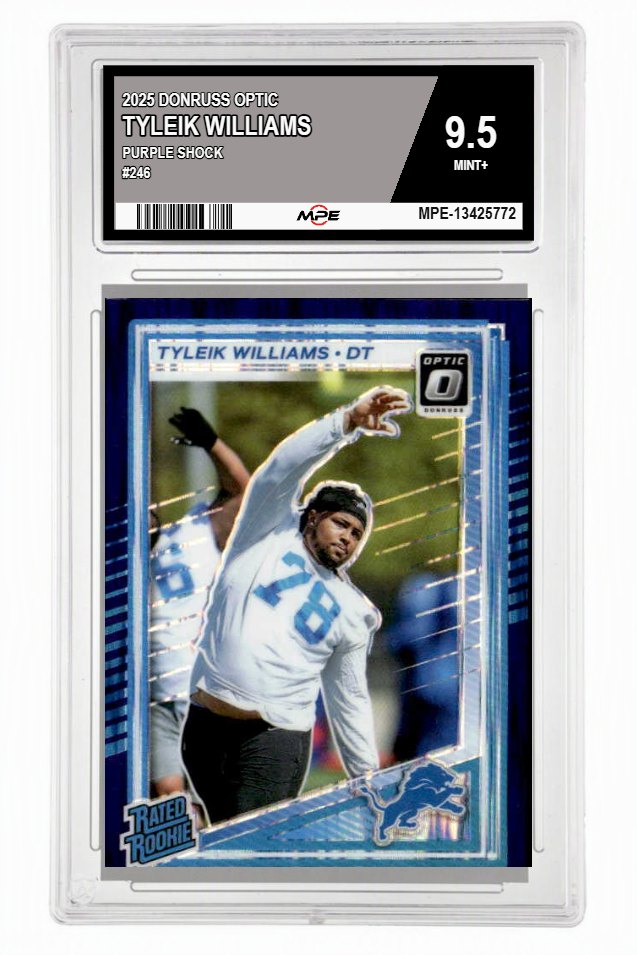 2025 DONRUSS OPTIC PURPLE SHOCK #246 TYLEIK WILLIAMS MPE 9.5 MINT+ — graded card auctioned from the MPE vault