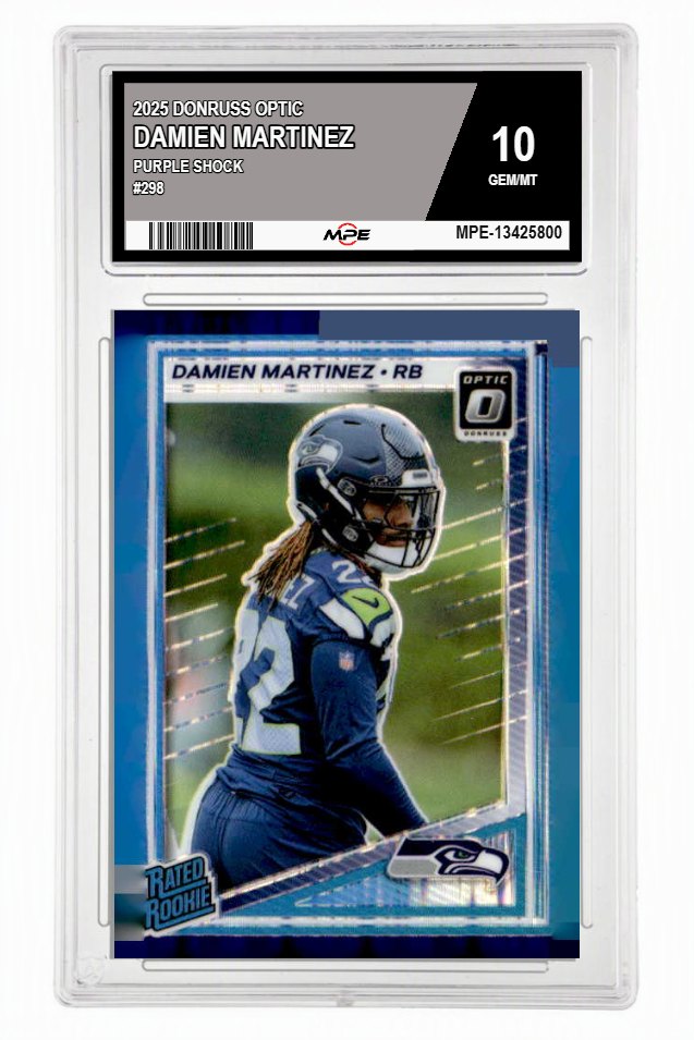 2025 DONRUSS OPTIC PURPLE SHOCK #298 DAMIEN MARTINEZ MPE 10 GEM/MT — graded card auctioned from the MPE vault