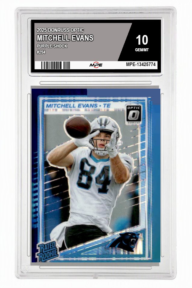 2025 DONRUSS OPTIC PURPLE SHOCK #254 MITCHELL EVANS MPE 10 GEM/MT — graded card auctioned from the MPE vault