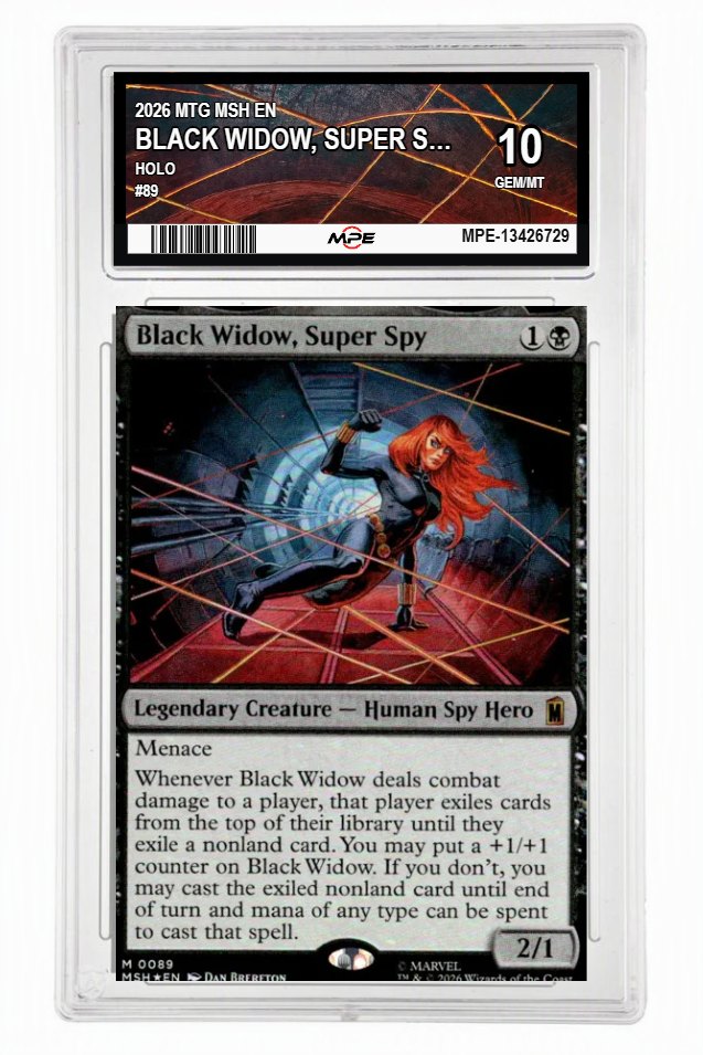 2026 MTG MSH EN HOLO #89 BLACK WIDOW, SUPER SPY MPE 10 GEM/MT — graded card up for auction