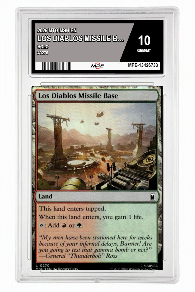 2026 MTG MSH EN HOLO #0270 LOS DIABLOS MISSILE BASE MPE 10 GEM/MT — graded card up for auction