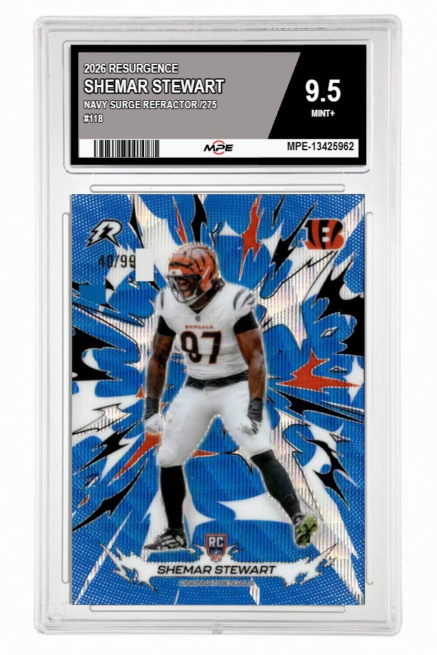 2026 RESURGENCE Navy Surge Refractor /275 #118 SHEMAR STEWART MPE 9.5 MINT+ — graded card auctioned from the MPE vault