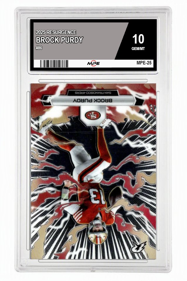 2025 RESURGENCE #86 BROCK PURDY MPE 10 GEM/MT — graded card auctioned from the MPE vault