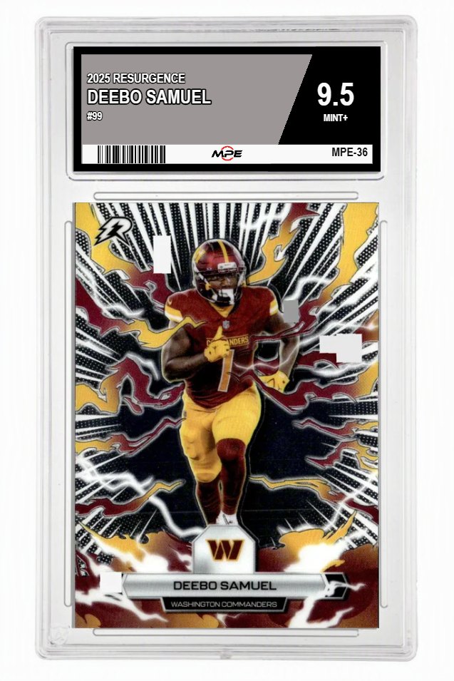 2025 RESURGENCE #99 DEEBO SAMUEL MPE 9.5 MINT+ — graded card auctioned from the MPE vault