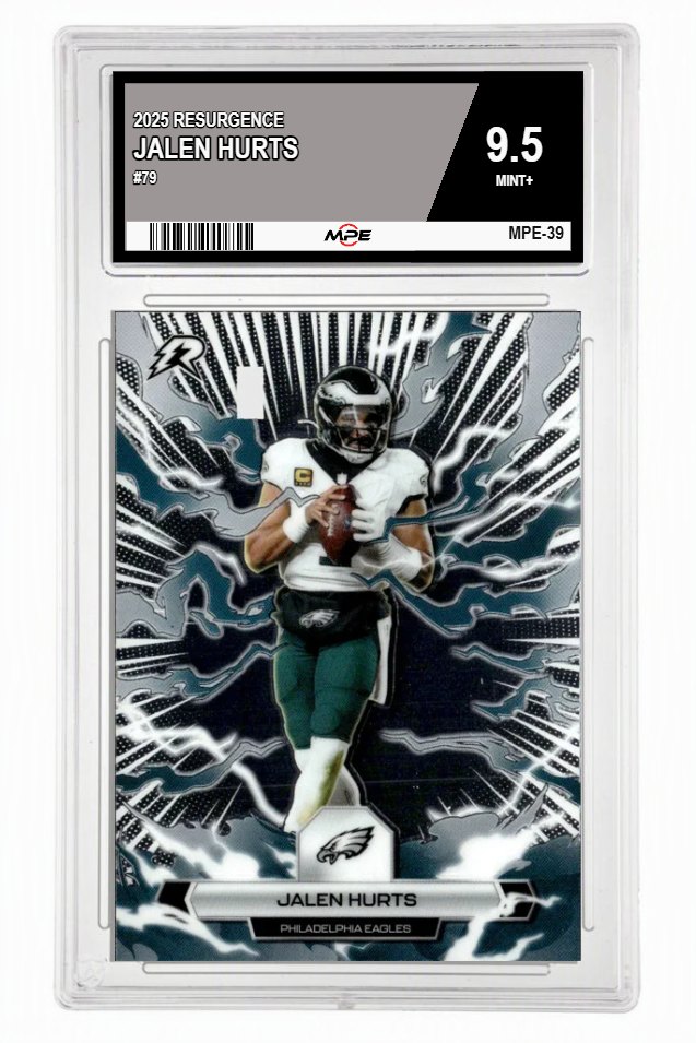 2025 RESURGENCE #79 JALEN HURTS MPE 9.5 MINT+ — graded card auctioned from the MPE vault