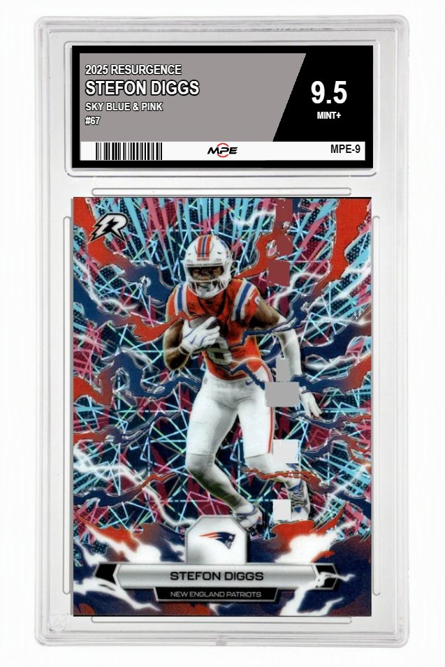 2025 RESURGENCE SKY BLUE & PINK #67 STEFON DIGGS MPE 9.5 MINT+ — graded card auctioned from the MPE vault