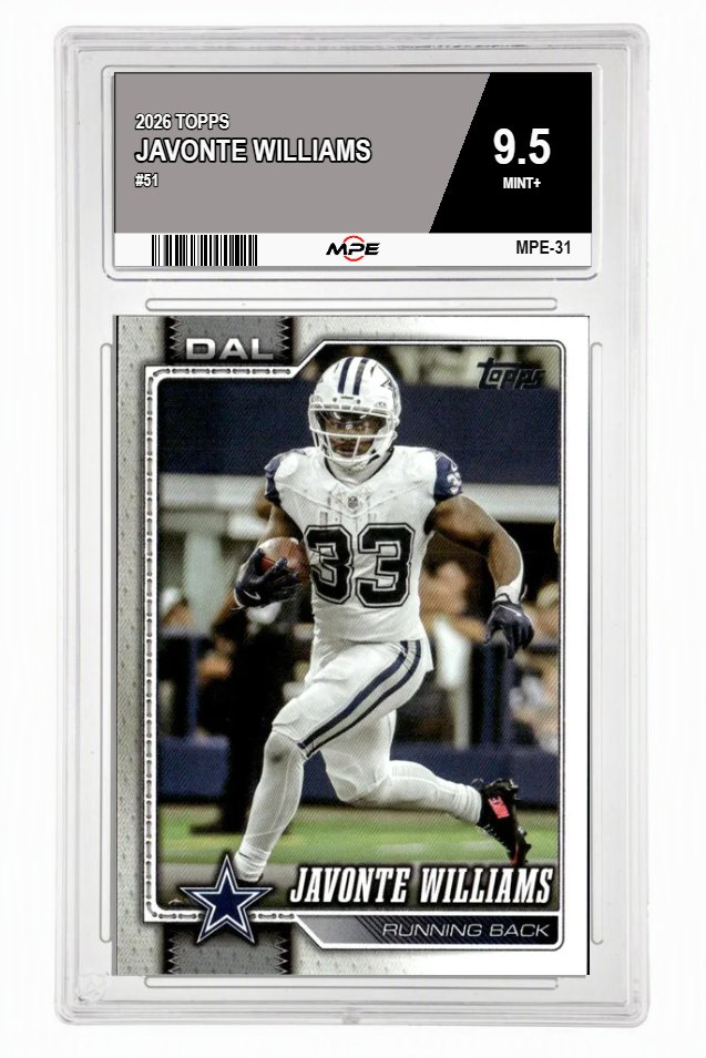 2026 TOPPS #51 JAVONTE WILLIAMS MPE 9.5 MINT+ — graded card auctioned from the MPE vault