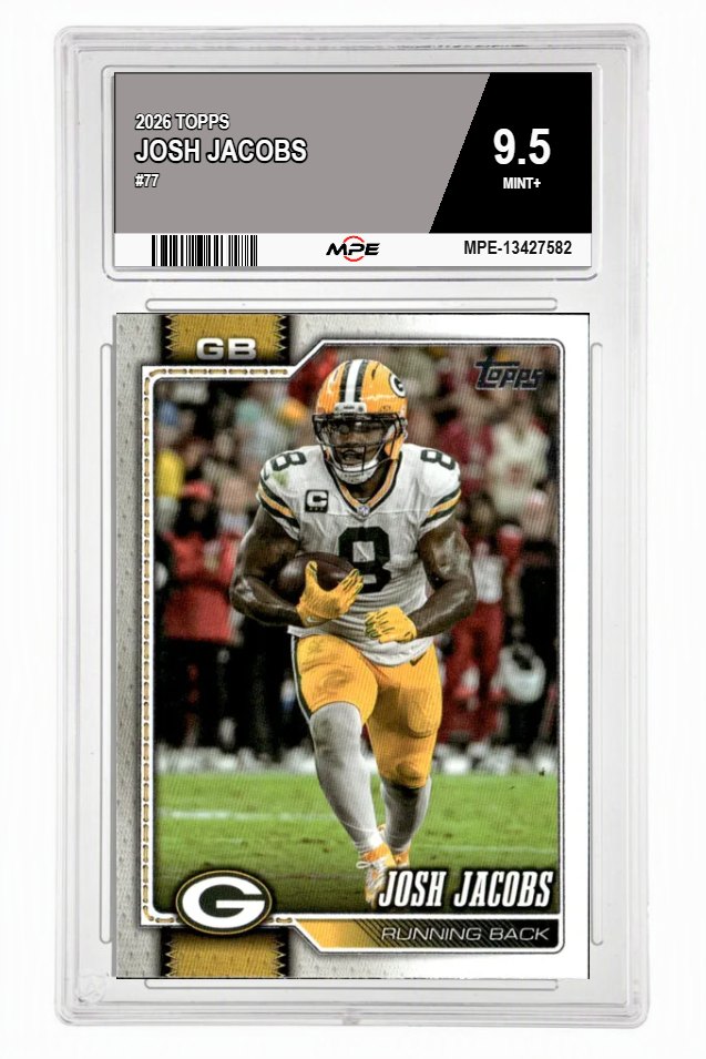 2026 TOPPS #77 JOSH JACOBS MPE 9.5 MINT+ — graded card auctioned from the MPE vault