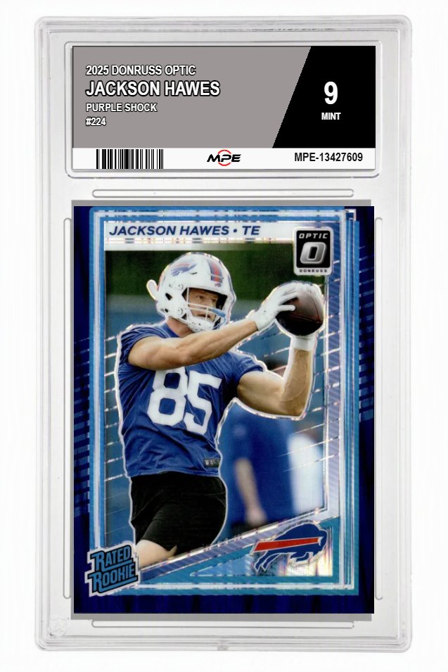 2025 DONRUSS OPTIC PURPLE SHOCK #224 JACKSON HAWES MPE 9 MINT — graded card auctioned from the MPE vault