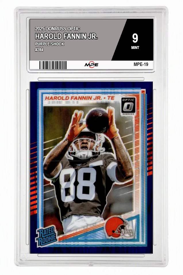 2025 DONRUSS OPTIC PURPLE SHOCK #284 HAROLD FANNIN JR. MPE 9 MINT — graded card auctioned from the MPE vault
