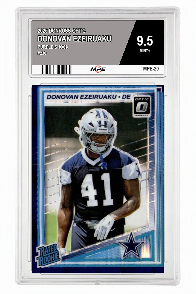 2025 DONRUSS OPTIC PURPLE SHOCK #230 DONOVAN EZEIRUAKU MPE 9.5 MINT+ — graded card auctioned from the MPE vault