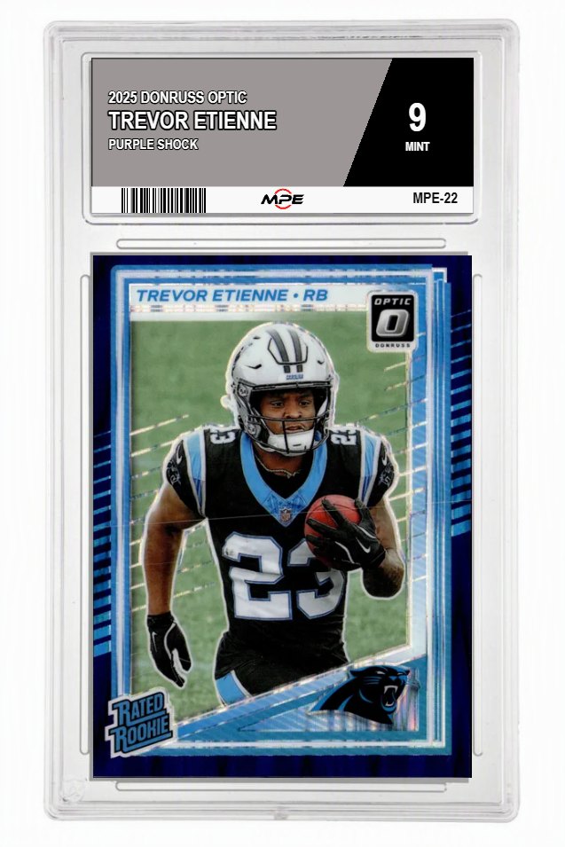 2025 DONRUSS OPTIC PURPLE SHOCK TREVOR ETIENNE MPE 9 MINT — graded card auctioned from the MPE vault