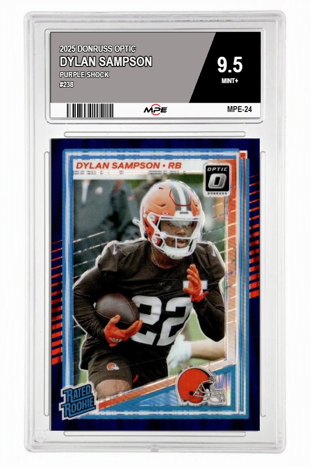 2025 DONRUSS OPTIC PURPLE SHOCK #238 DYLAN SAMPSON MPE 9.5 MINT+ — graded card auctioned from the MPE vault