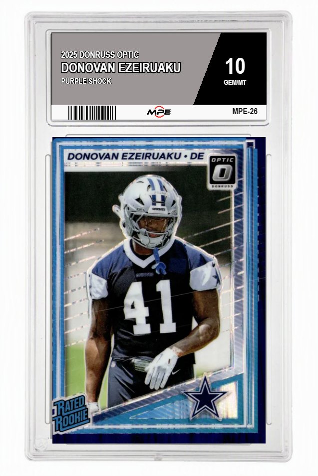 2025 DONRUSS OPTIC PURPLE SHOCK DONOVAN EZEIRUAKU MPE 10 GEM/MT — graded card auctioned from the MPE vault
