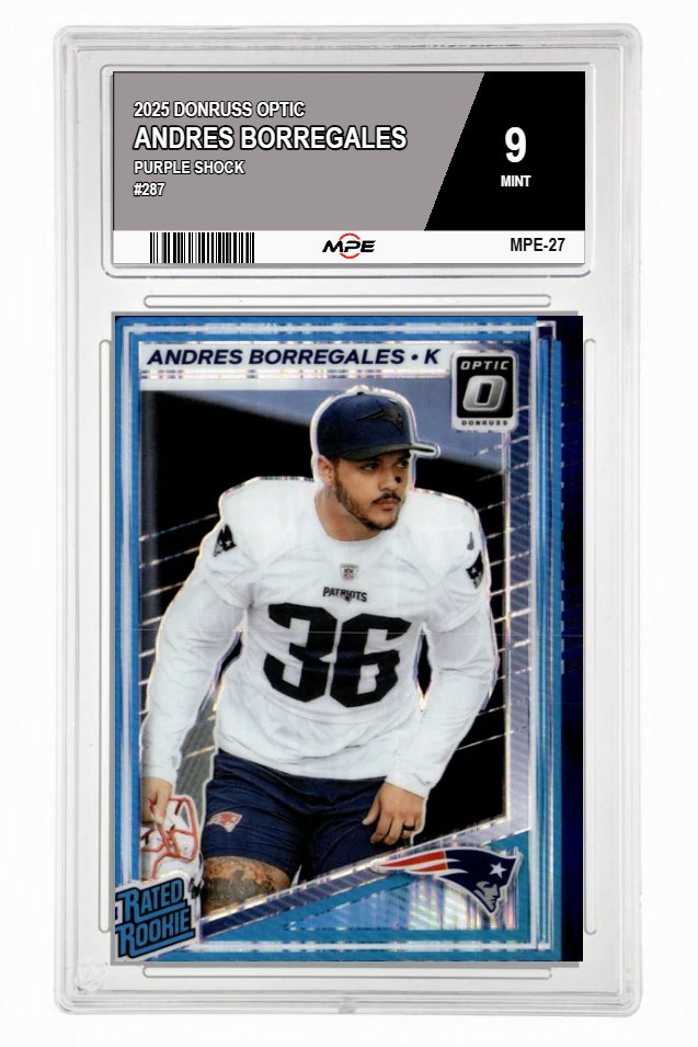 2025 DONRUSS OPTIC PURPLE SHOCK #287 ANDRES BORREGALES MPE 9 MINT — graded card auctioned from the MPE vault
