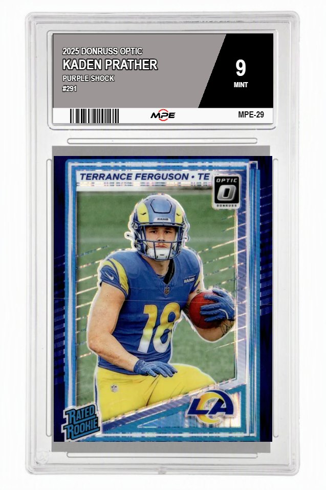 2025 DONRUSS OPTIC PURPLE SHOCK #291 KADEN PRATHER MPE 9 MINT — graded card auctioned from the MPE vault