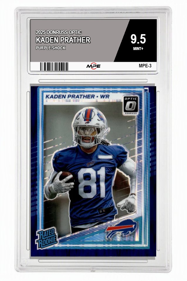 2025 DONRUSS OPTIC PURPLE SHOCK KADEN PRATHER MPE 9.5 MINT+ — graded card auctioned from the MPE vault