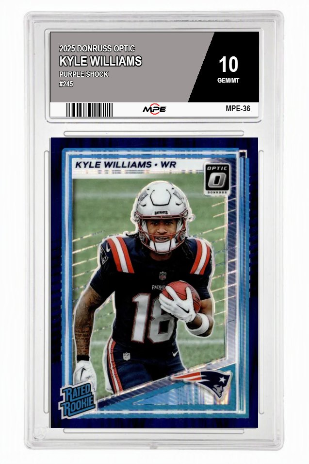 2025 DONRUSS OPTIC PURPLE SHOCK #245 KYLE WILLIAMS MPE 10 GEM/MT — graded card auctioned from the MPE vault