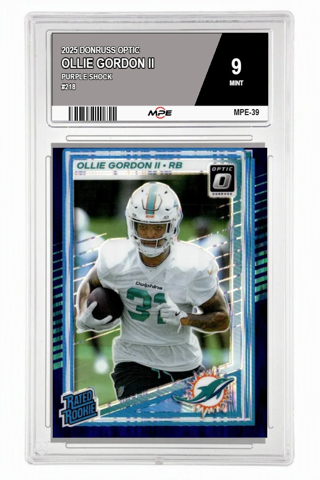 2025 DONRUSS OPTIC PURPLE SHOCK #218 OLLIE GORDON II MPE 9 MINT — graded card auctioned from the MPE vault