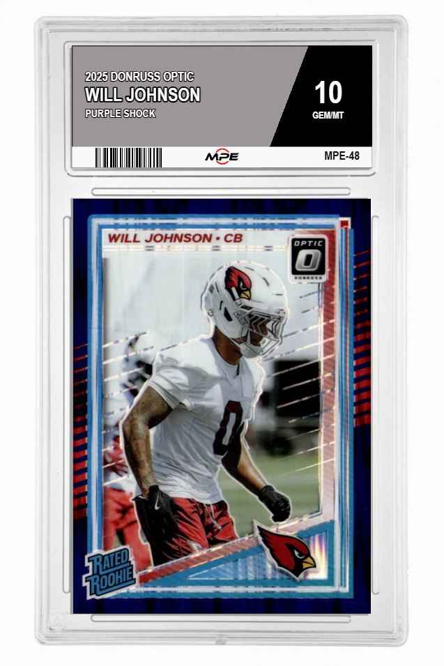 2025 DONRUSS OPTIC PURPLE SHOCK WILL JOHNSON MPE 10 GEM/MT — graded card auctioned from the MPE vault