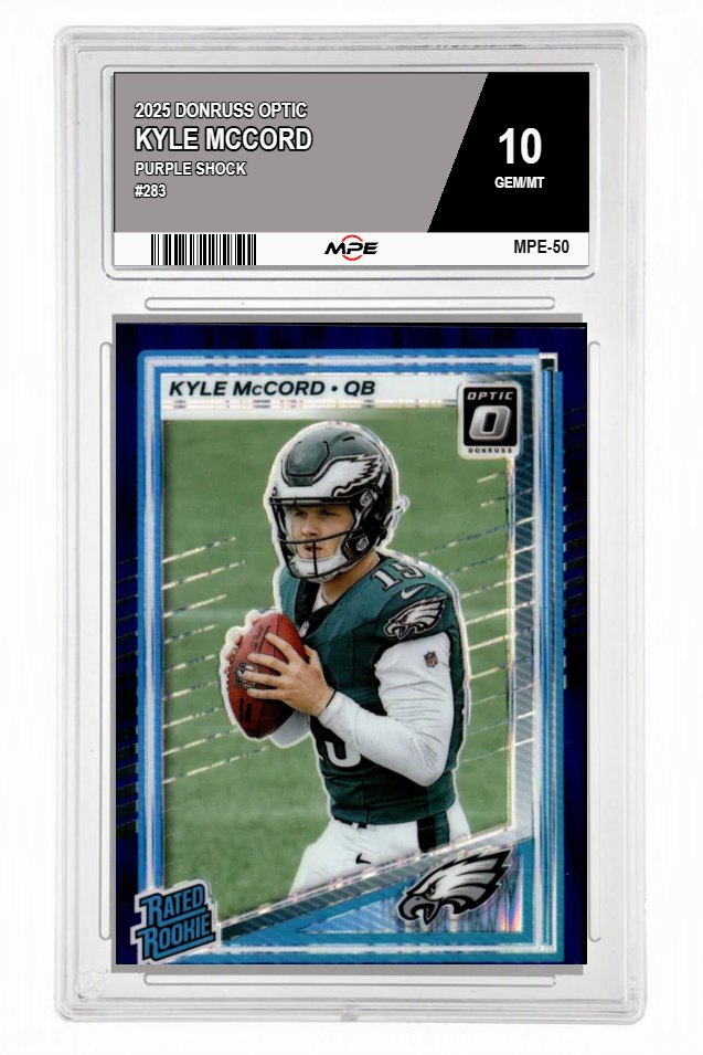 2025 DONRUSS OPTIC PURPLE SHOCK #283 KYLE MCCORD MPE 10 GEM/MT — graded card auctioned from the MPE vault