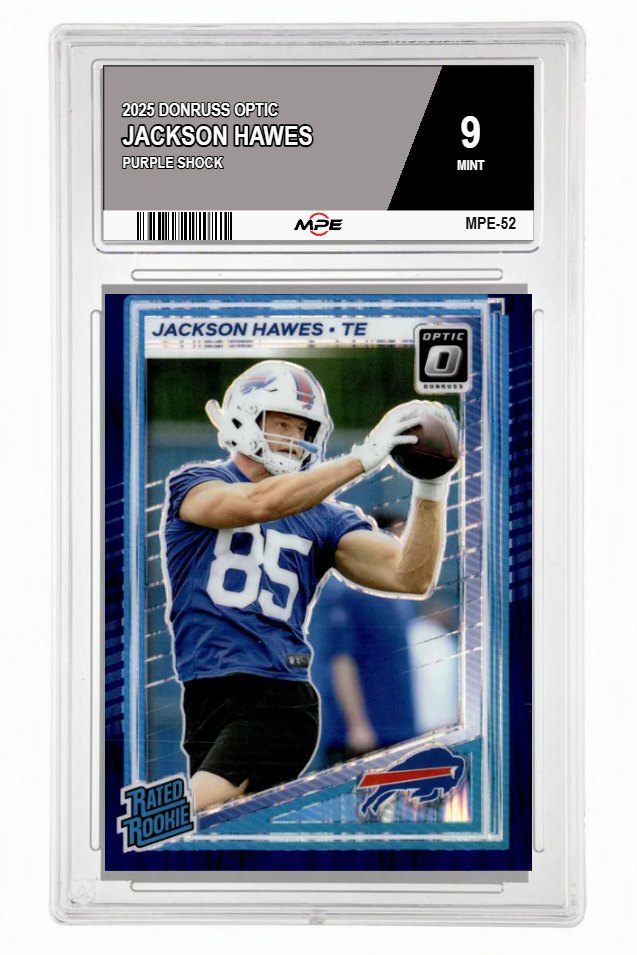 2025 DONRUSS OPTIC PURPLE SHOCK JACKSON HAWES MPE 9 MINT — graded card auctioned from the MPE vault