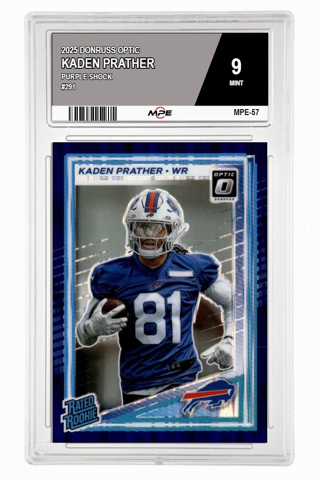 2025 DONRUSS OPTIC PURPLE SHOCK #291 KADEN PRATHER MPE 9 MINT — graded card auctioned from the MPE vault