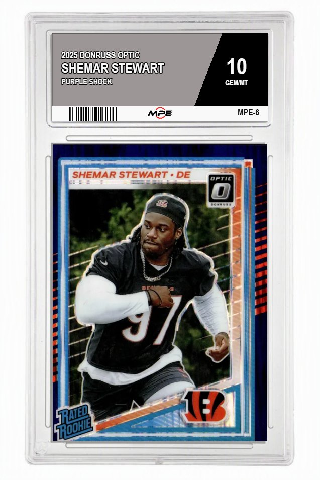 2025 DONRUSS OPTIC PURPLE SHOCK SHEMAR STEWART MPE 10 GEM/MT — graded card auctioned from the MPE vault