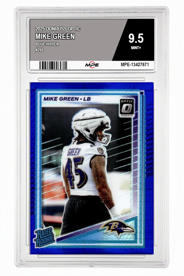 2025 DONRUSS OPTIC BLUE HYPER #250 MIKE GREEN MPE 9.5 MINT+ — graded card auctioned from the MPE vault