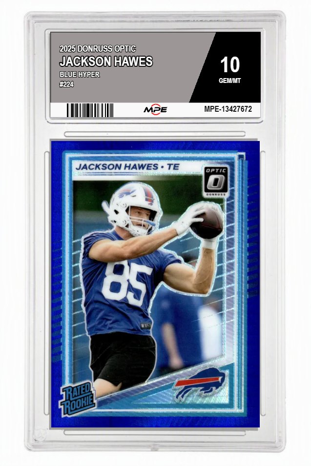 2025 DONRUSS OPTIC BLUE HYPER #224 JACKSON HAWES MPE 10 GEM/MT — graded card auctioned from the MPE vault