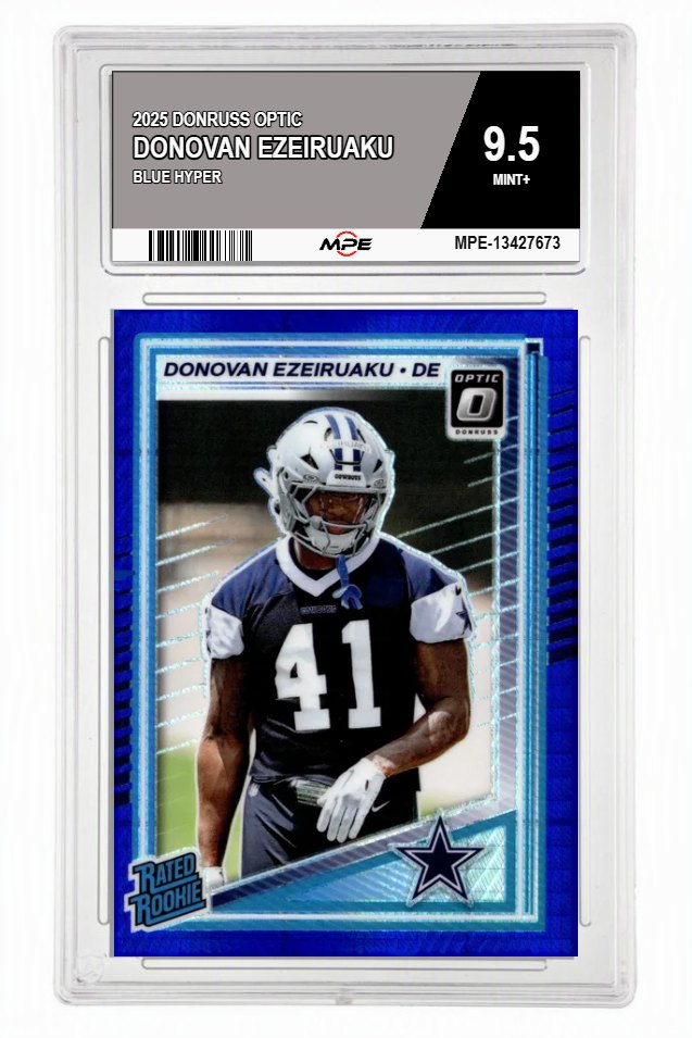 2025 DONRUSS OPTIC BLUE HYPER DONOVAN EZEIRUAKU MPE 9.5 MINT+ — graded card auctioned from the MPE vault