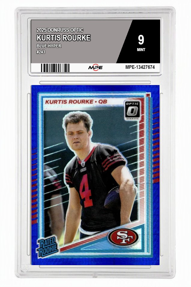 2025 DONRUSS OPTIC BLUE HYPER #243 KURTIS ROURKE MPE 9 MINT — graded card auctioned from the MPE vault